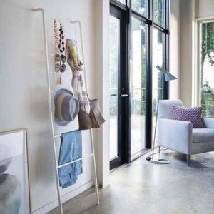 Minimalist Leaning Ladder w/ Grid and Hooks EUC